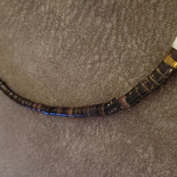 VTG SANTO DOMINGO White Brown Pen Heishi Shell Turquoise Brass Unisex Necklace - Picture 3 of 6